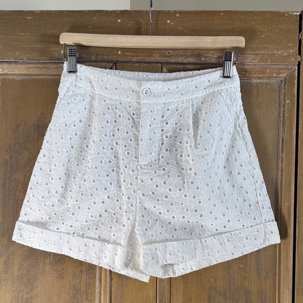 Elegant White Eyelet Women's Shorts